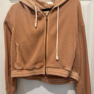 Aerie Tan Waffle Knit Cropped Hoodie